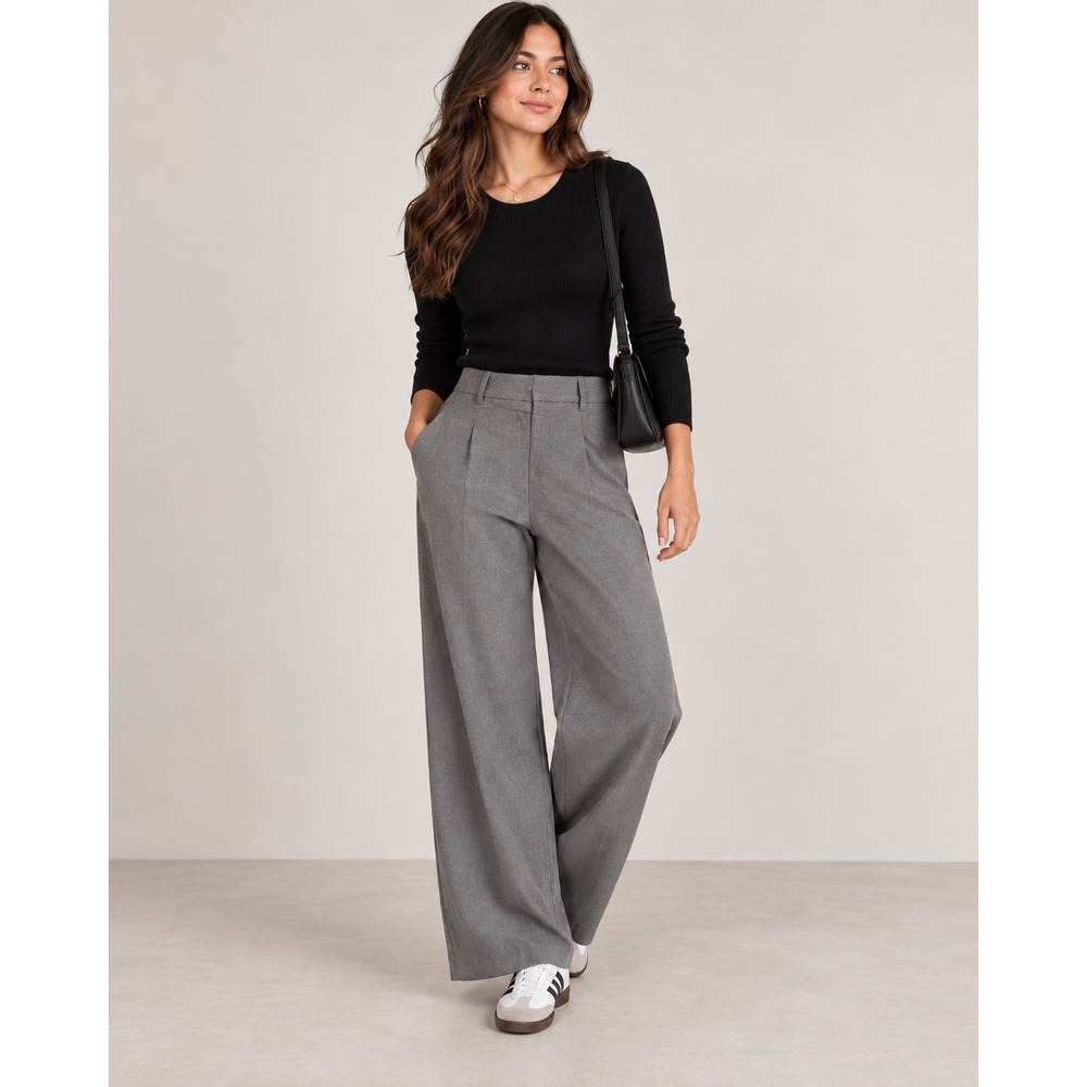 Gap 365 Low Rise Trouser Pants Gray Pleated Wide Leg Womens 8